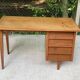 1940s Scandinavian wooden desk with 4 drawers and spindle legs