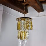 Two-tone chandelier by Zero Quattro, 3 levels, orange and transparent murano glass, Italy, 1970