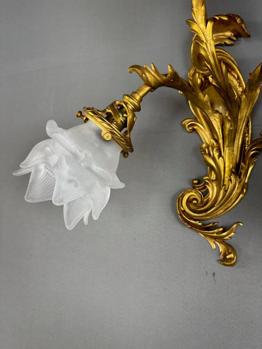 Pair of Rococo Style Gilt Bronze Wall Sconces, Late 19th Century