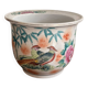 Cache pot jardinière decor pheasant China republic Famille Rose bamboo