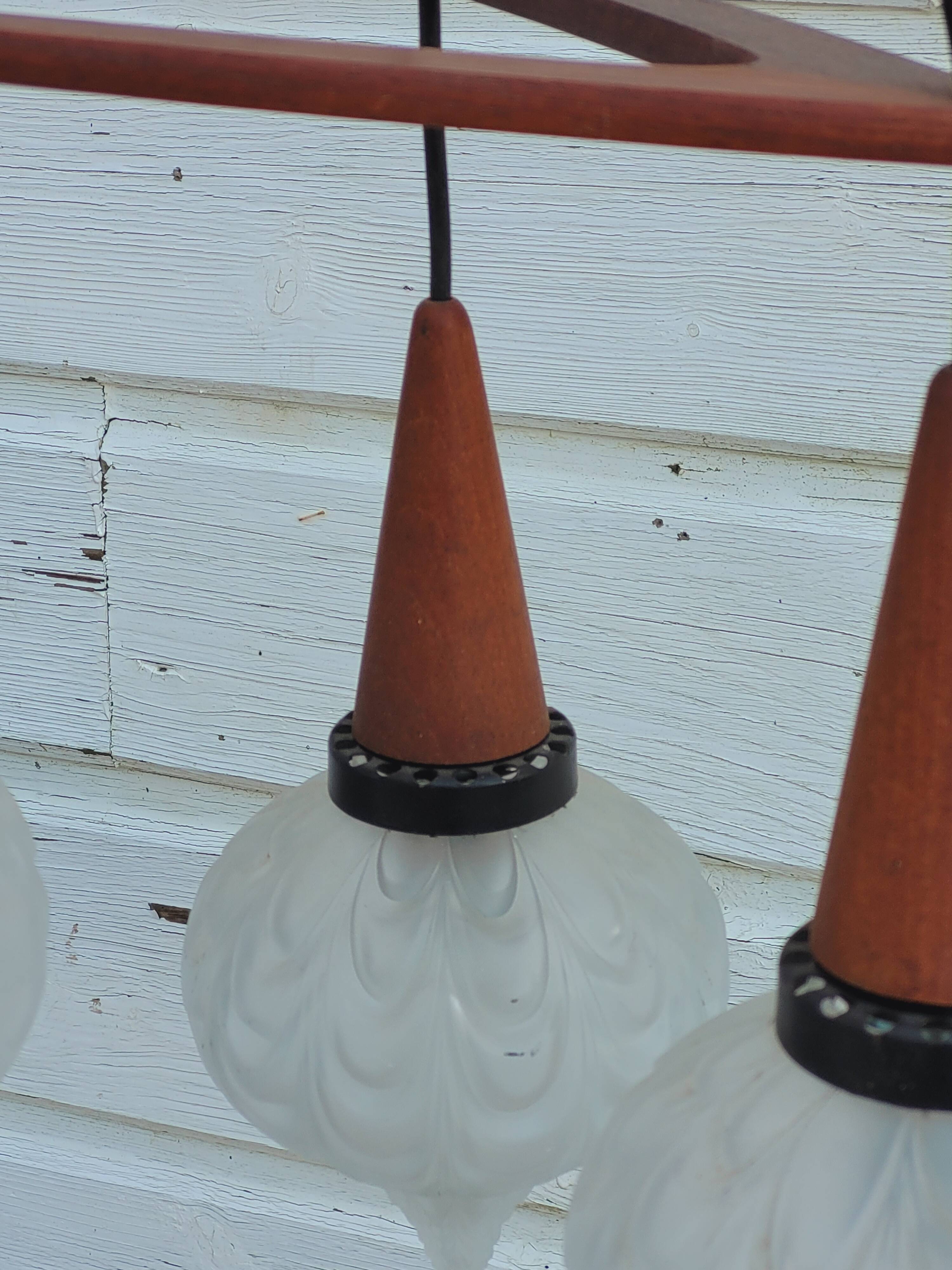 Boomerang Cascade Pendant Chandelier in Teak and Glass from Philips, 1950s