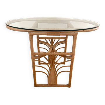 Petite table de repas ovale en rotin "Double Gerbe" – Format Duo Rivie