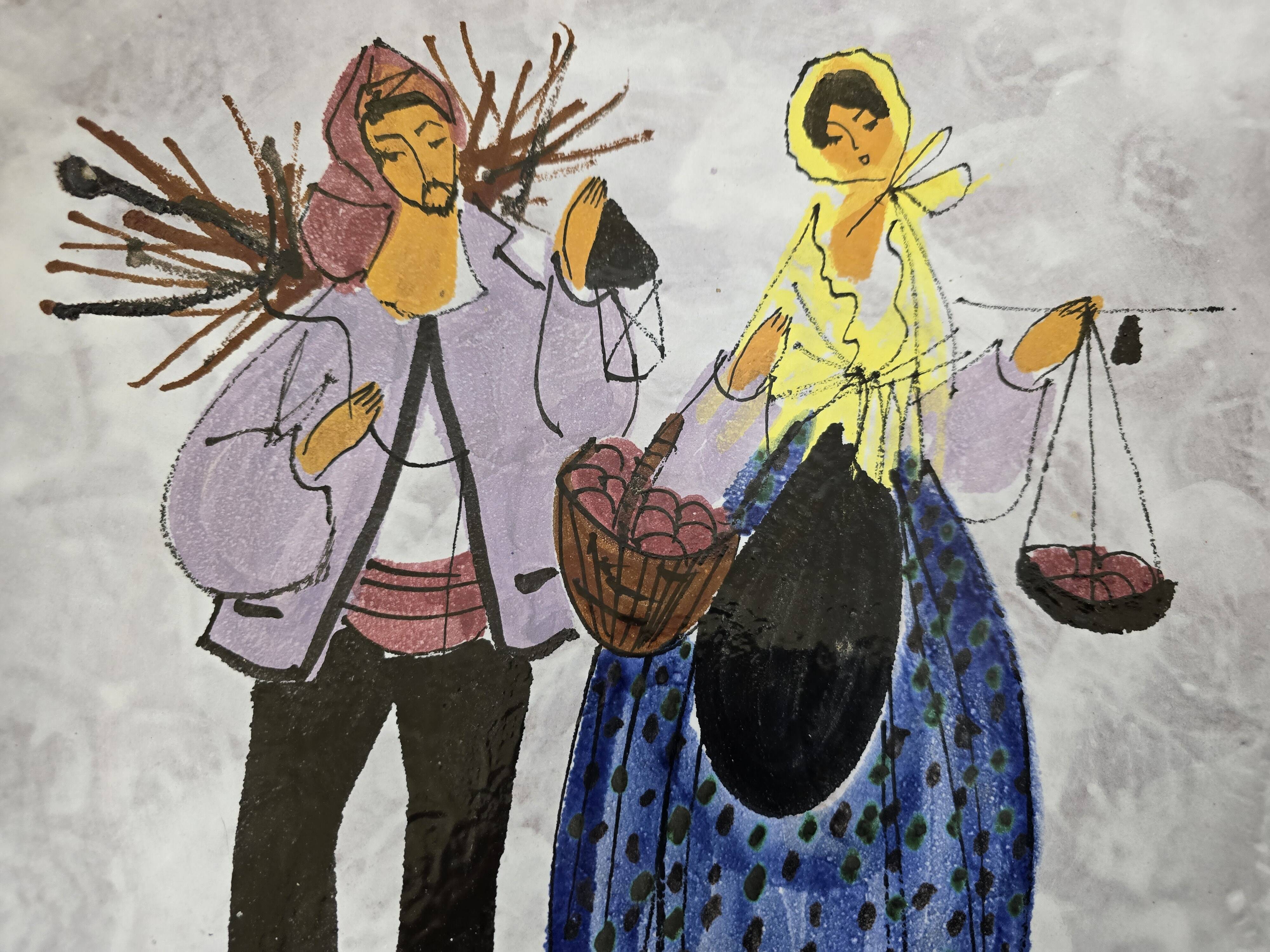 Large enamelled ceramic dish le brescon in vallauris 1970