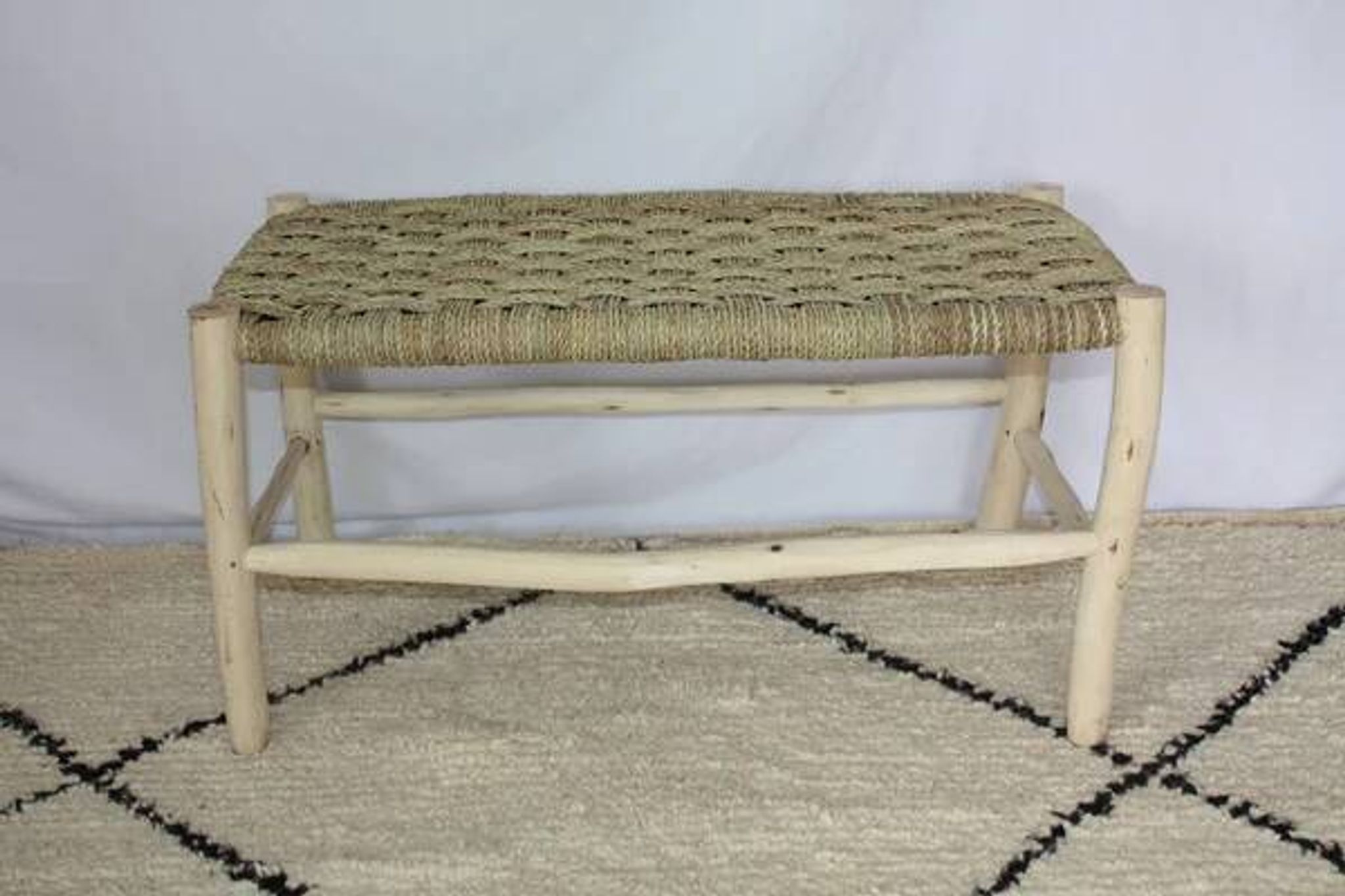 Banc marocain en bois de citronnier - Banquette tressée
