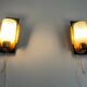 Mid-century pair of wall sconces in textured glass and brass, 1950s, Germany.