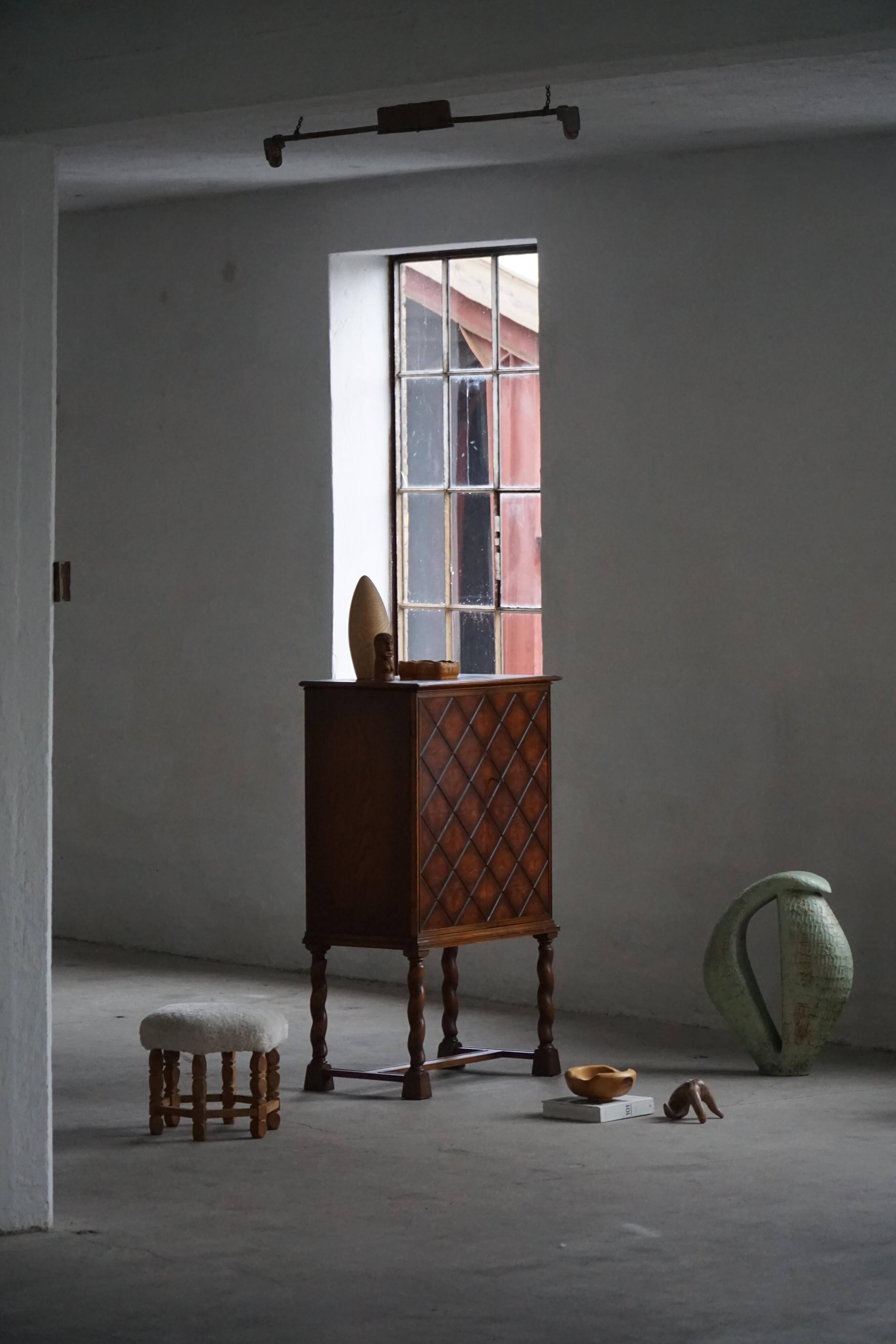 Swedish Grace, Geometric Oak Armoire, Thysells Furniture, Art Deco, 1940s