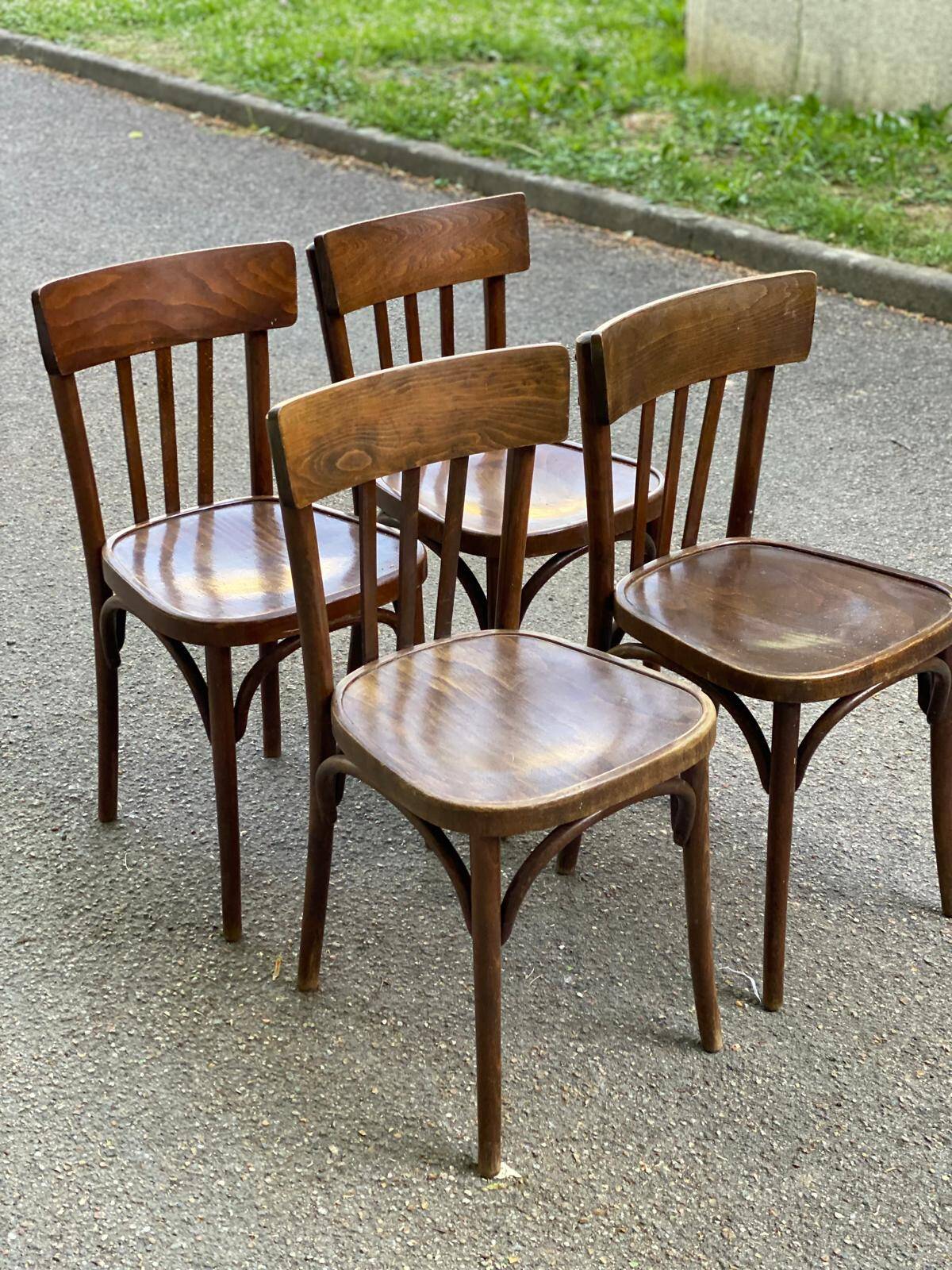 4 dark oak satin bentwood bistro chairs