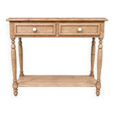 Console style Louis-Philippe – Chêne massif – Boutons porcelaine et laiton