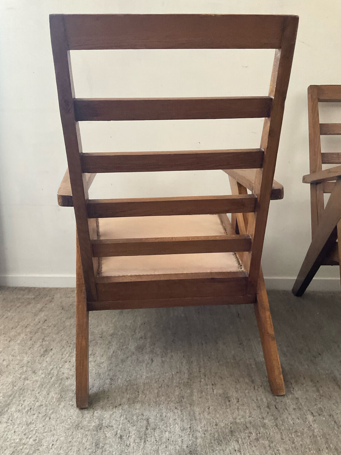 Pair of compass-legged armchairs, 1960s