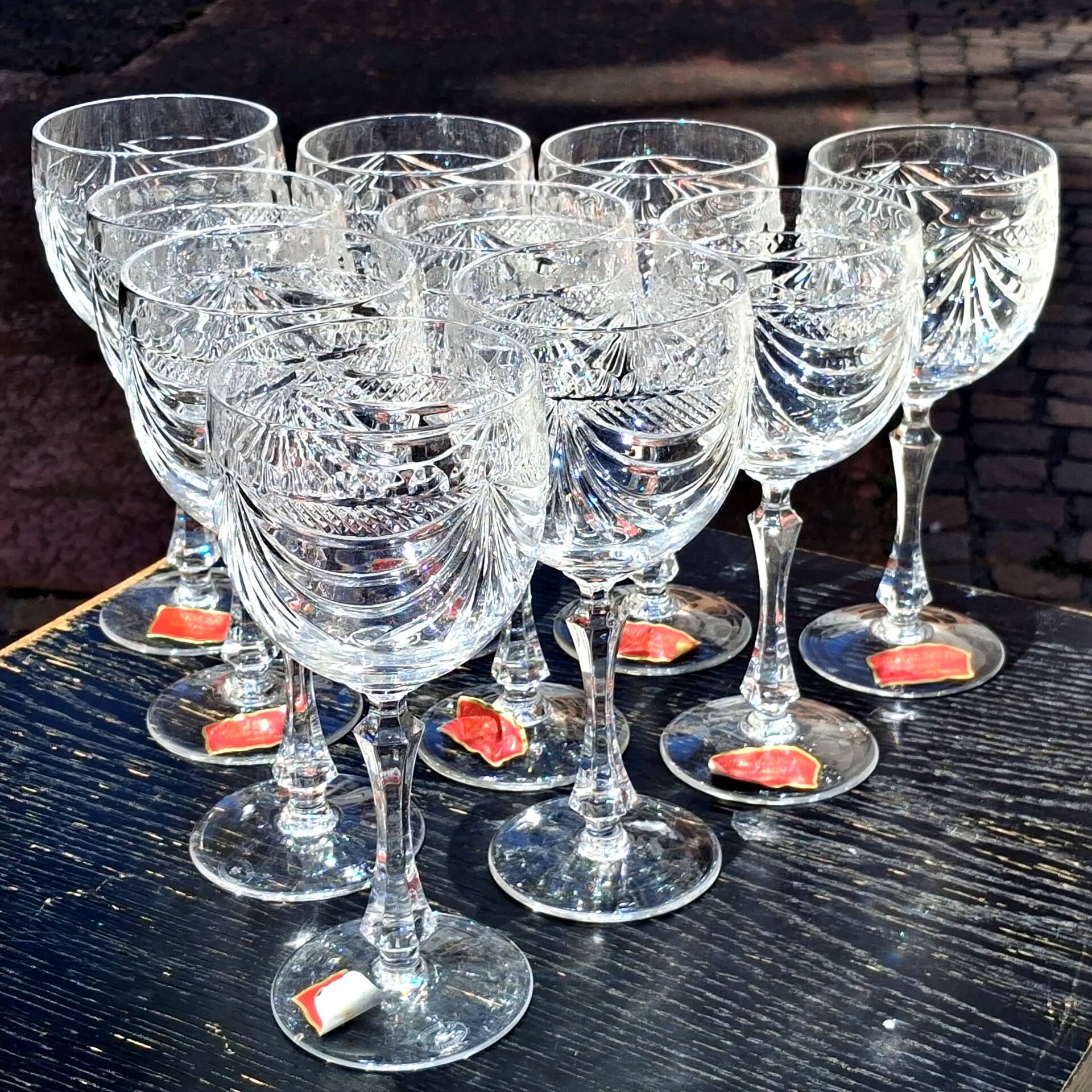 Set of 10 new Lorraine crystal wine glasses.