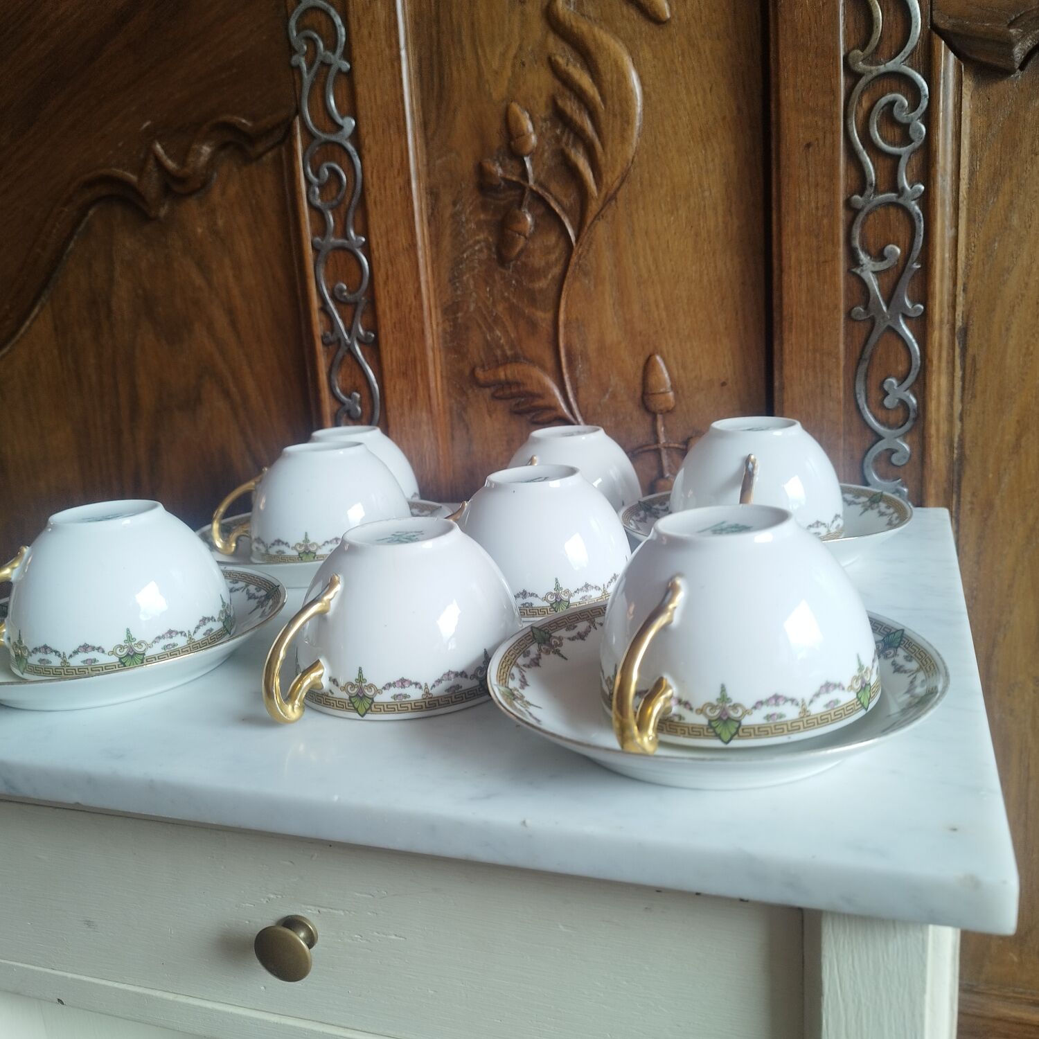 8 Art Deco Sigismond Maas cups Limoges porcelain