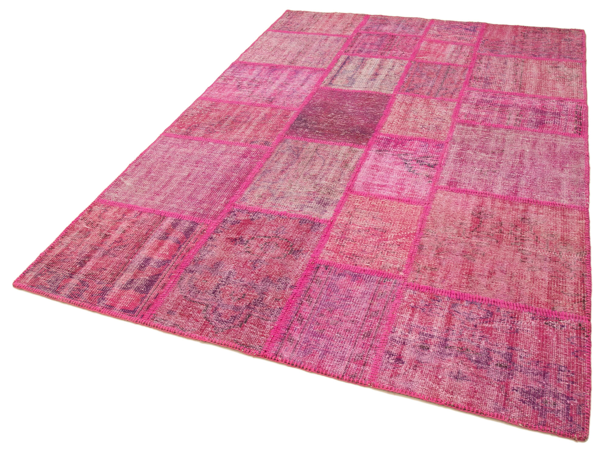 Handwoven oriental overdyed 174 cm x 247 cm pink patchwork carpet