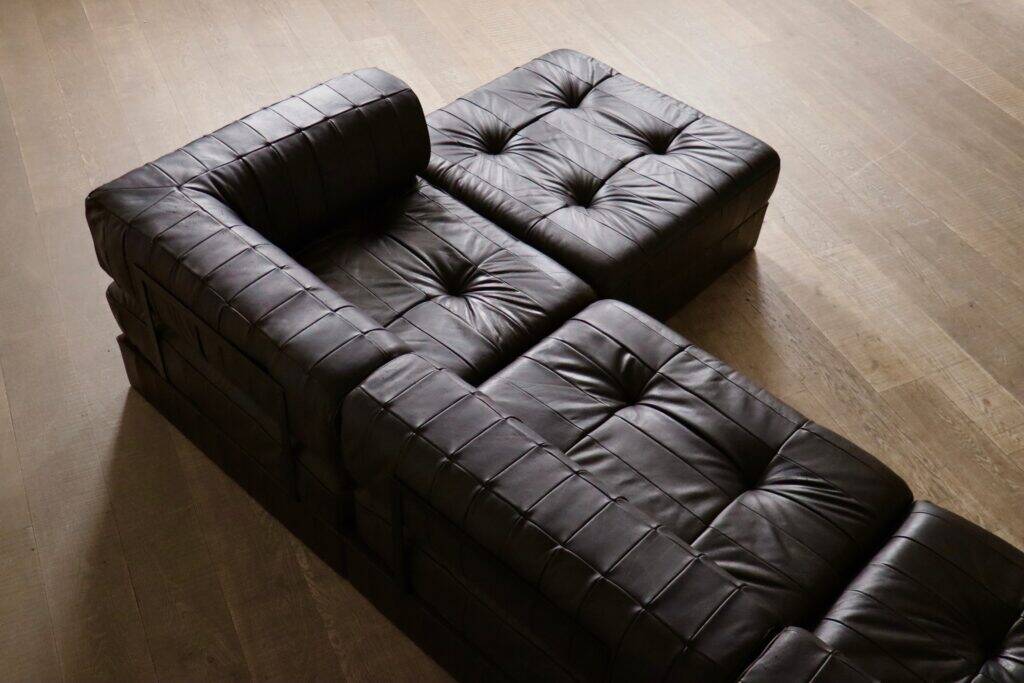 De Sede DS-88 modular sofa in dark brown patchwork leather, Switzerland 1970s