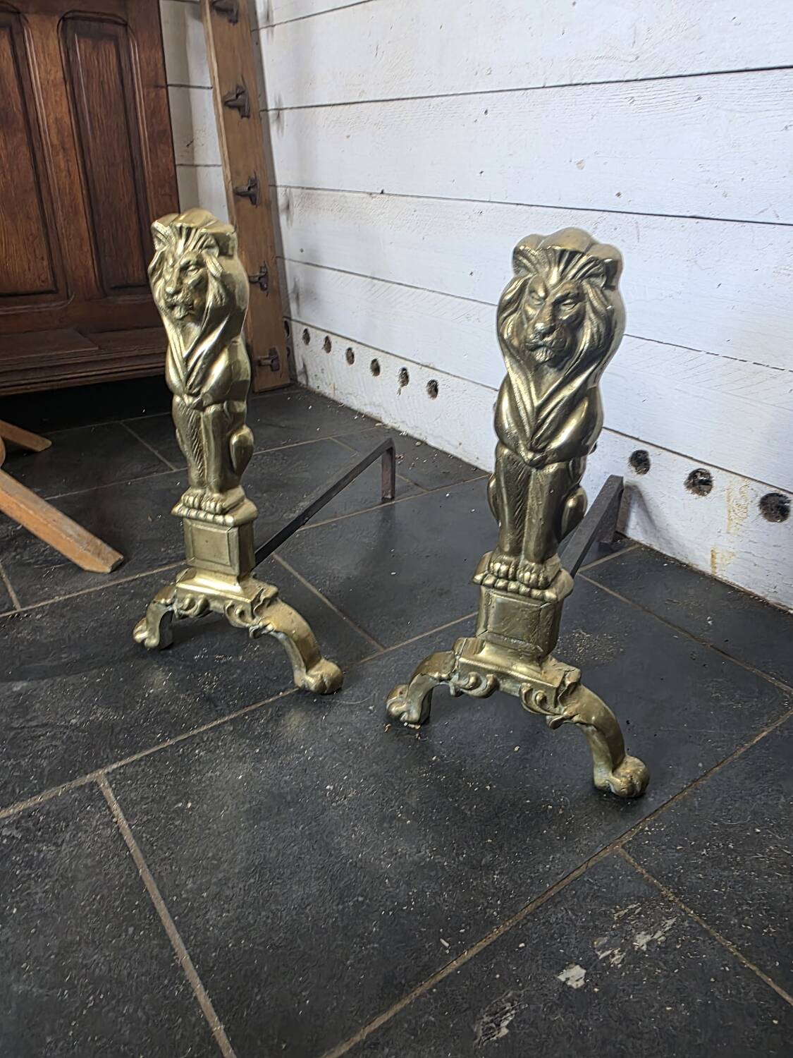 Pair of Empire neoclassical bronze andirons