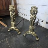 Pair of Empire neoclassical bronze andirons