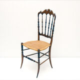 Chiavarina chairs in cherry wood with straw seat, early 20th century, Set of Four