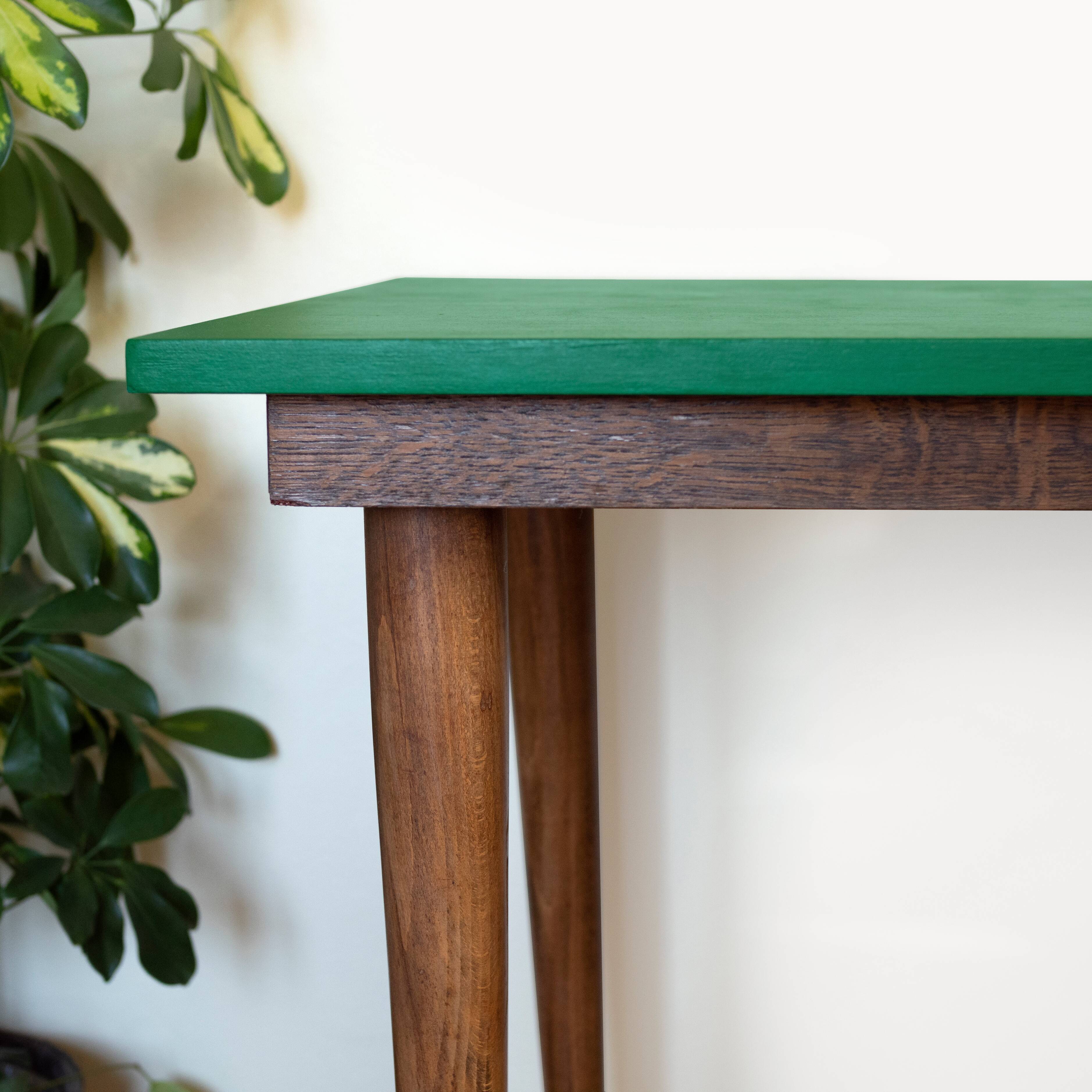 70s wooden desk with green tray