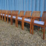 Stackable chair-armchair in solid teak with cushion by Vlaemynck