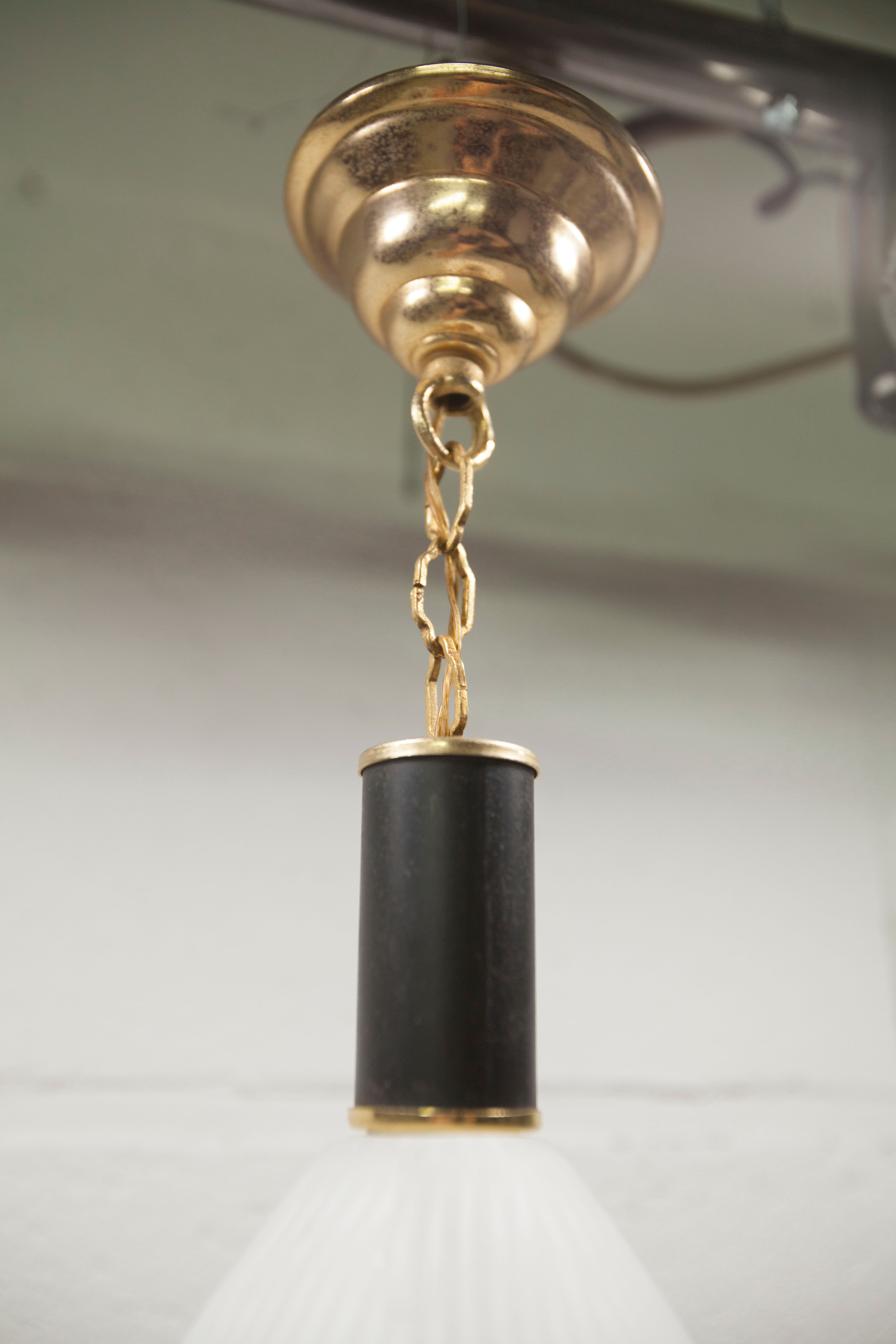Mid century suspension, brass, zebra glass