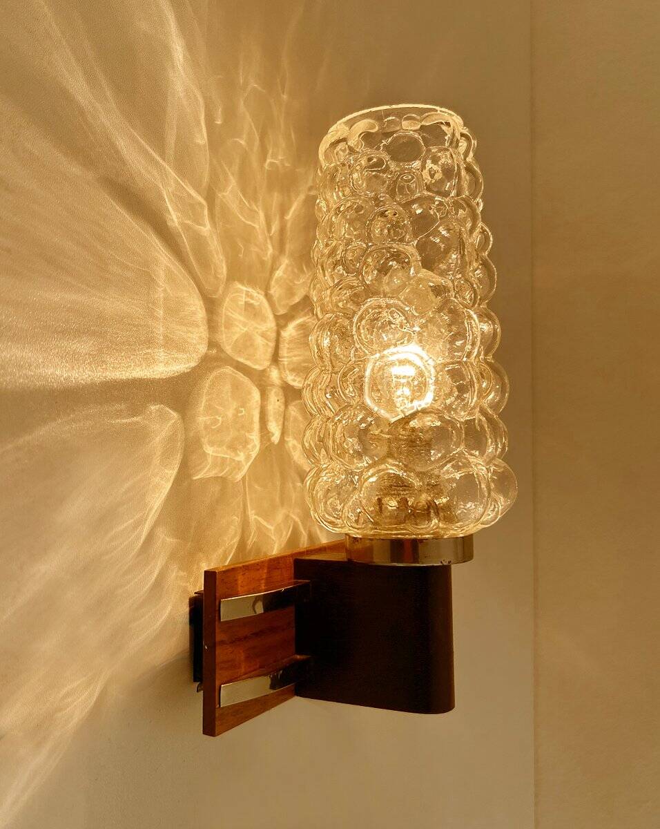Pair Vintage Danish Bubble Blass Wood sconces