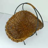 willow BASKET with black metal frame mid century 1950s fruit basket
