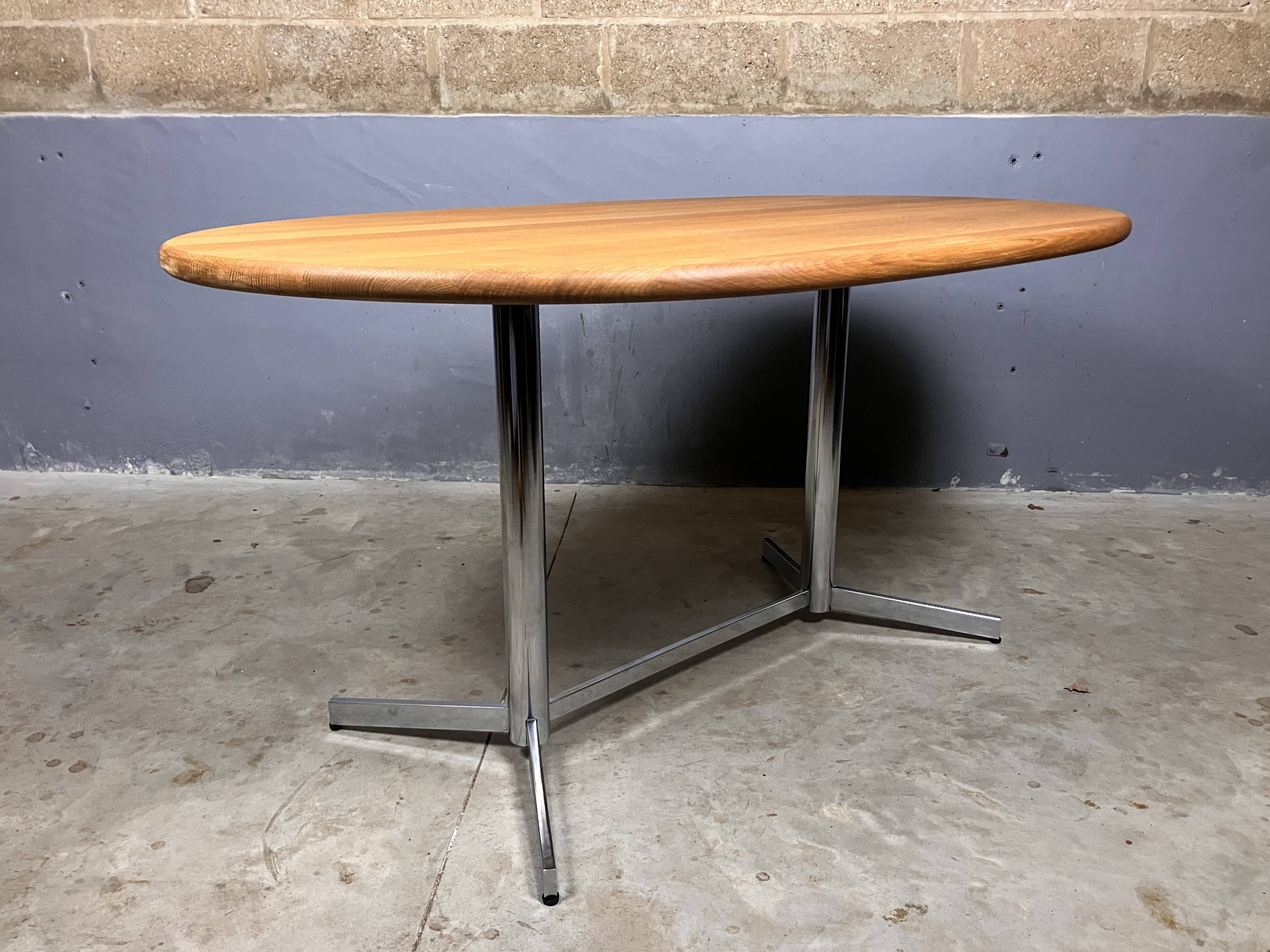 Vintage Dining Table Oval Chrome Solid Oak