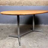 Vintage Dining Table Oval Chrome Solid Oak
