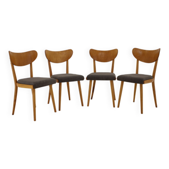 Ensemble de quatre chaises de salle à manger des années 1950, Tchécoslovaquie