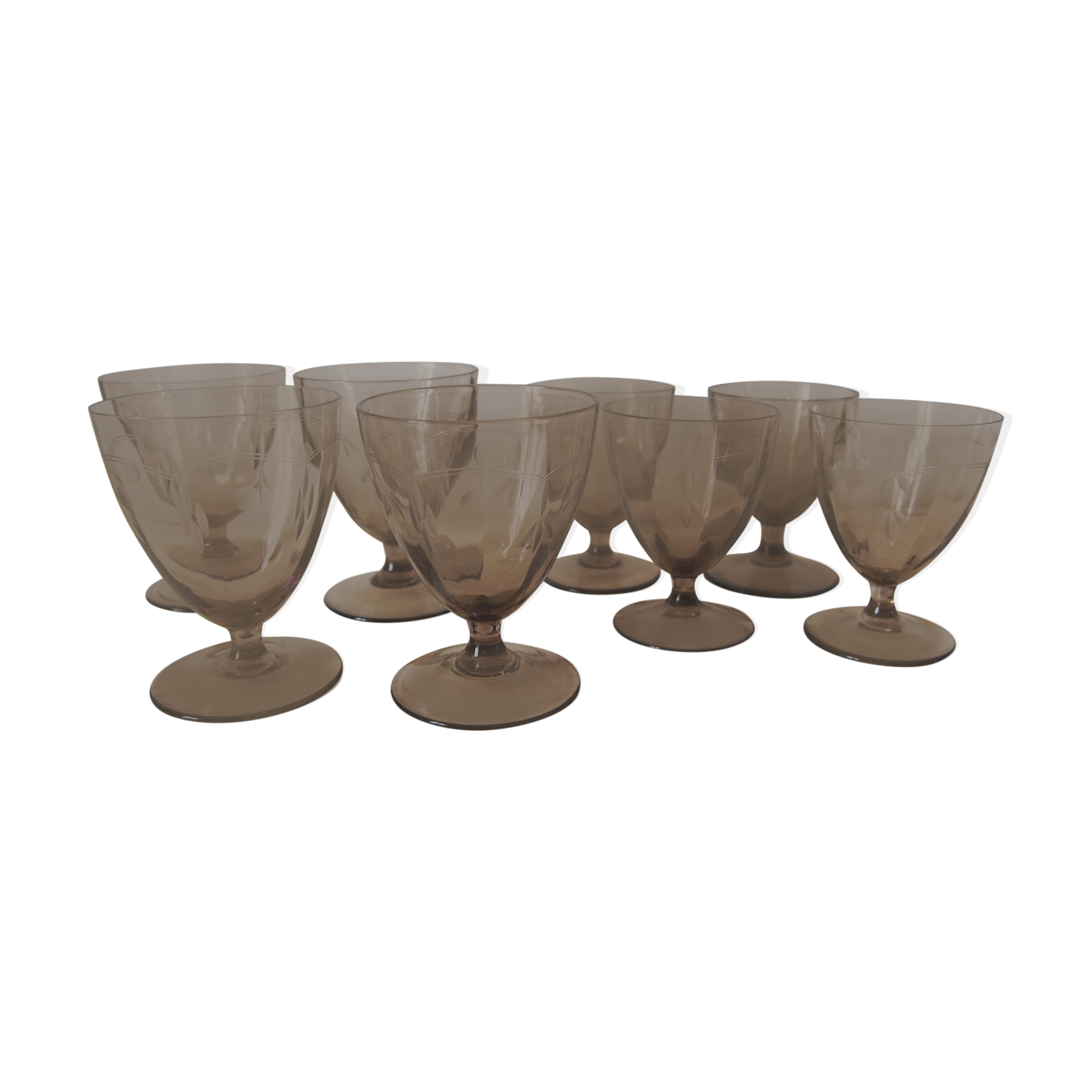 Set 8 engraved smoked glasses