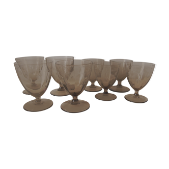 Set 8 engraved smoked glasses