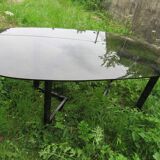 large oval table in smoked glass 80