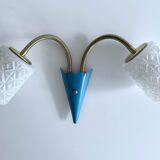 Vintage 50s Blue Glass Wall Lamp