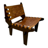 Vintage teak and leather armchair design Angel Pazmino brand Ecuador vintage 1960