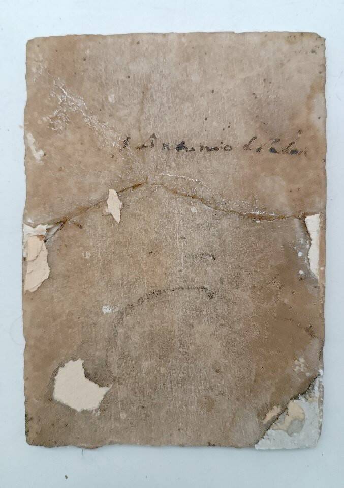 Antique painting on alabaster, Italy, 18th century, Saint Anthony of Padua