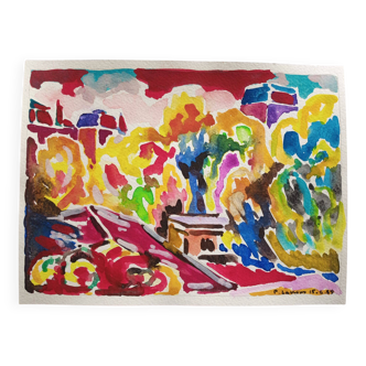 pierre Lacroux (1909- 1993) Gouache sur papier 24 x 32 cm - de 1989 - (295)