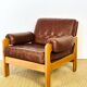 Vintage Scandinavian leather and teak armchair 1960