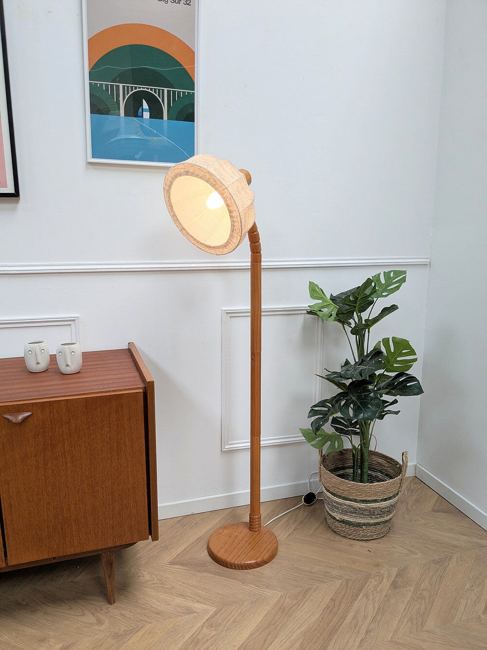 Danish pine articulated floor lamp