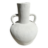 Large handcrafted terracotta vase painted white with double handles H40 D30