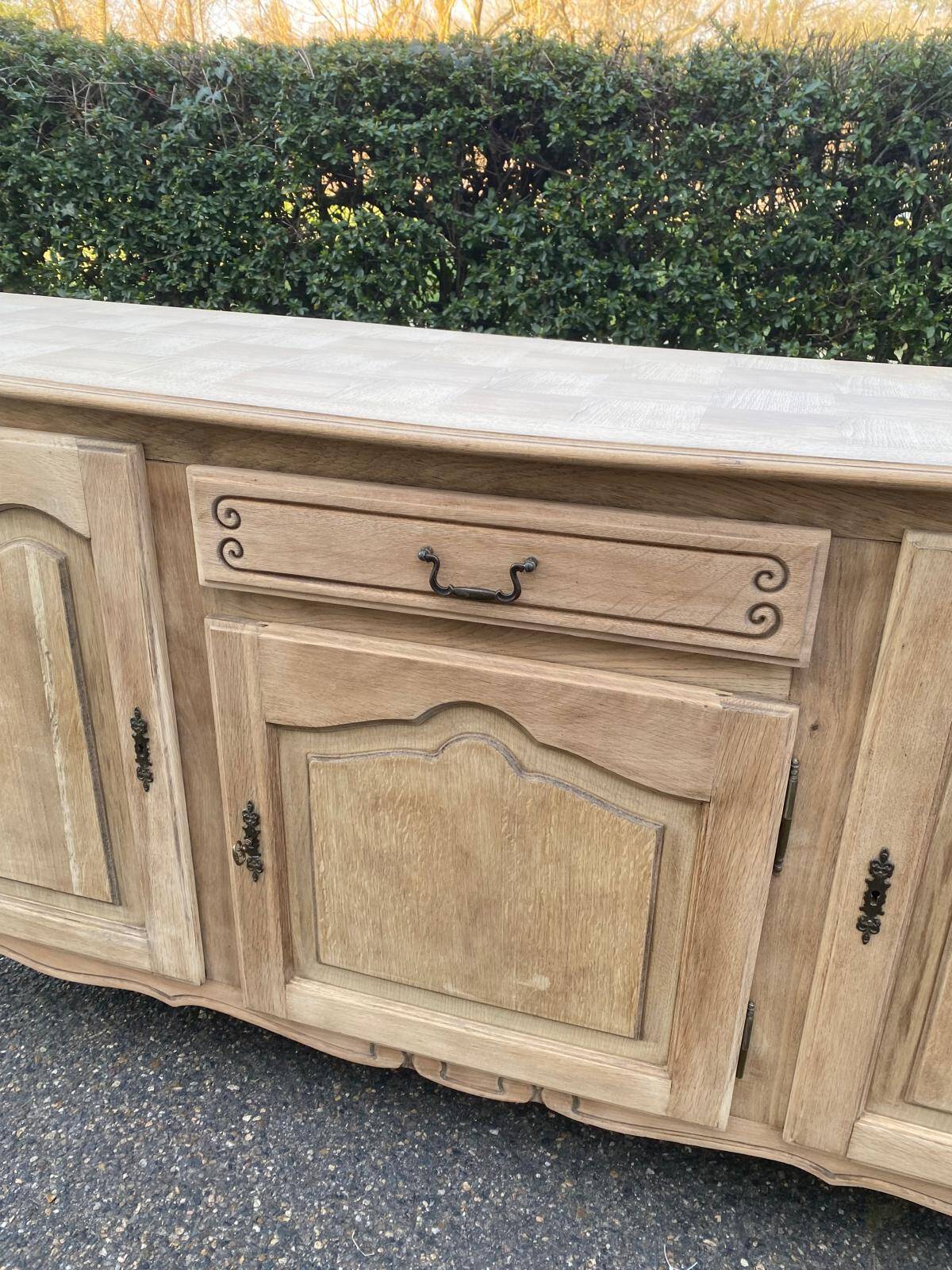 Louis XV sideboard renovated in raw oak and marquetry 3 doors 180cm