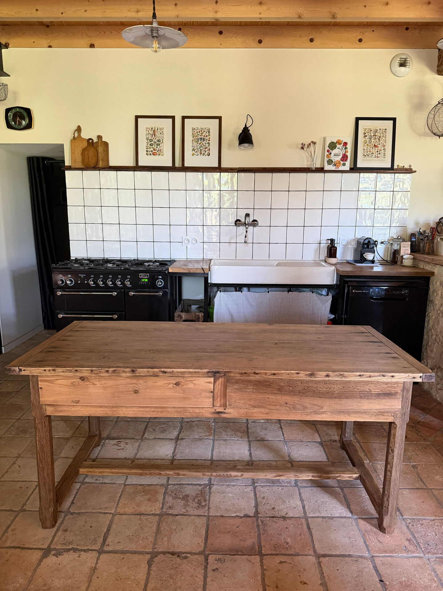 Renovated raw wood farmhouse table