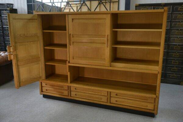 Solid oak wardrobe by Guillerme et Chambron and ceramic by Danikowski 1950s