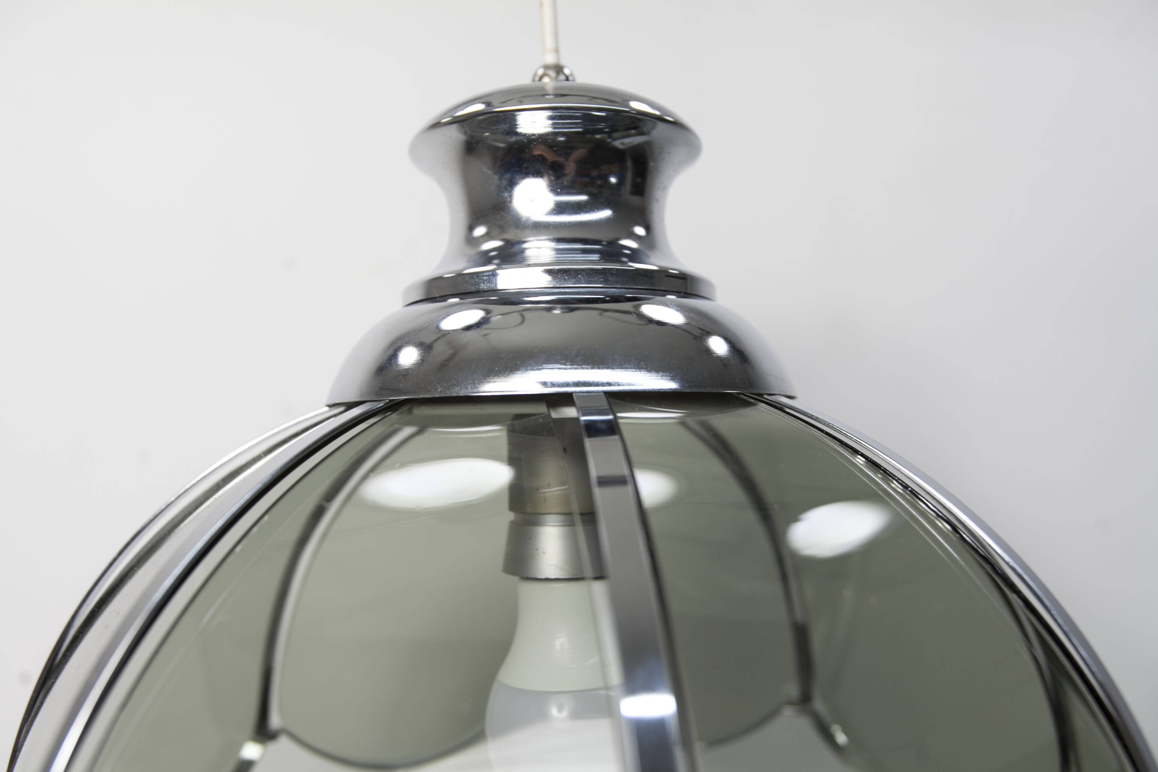 Floral suspension in chromed metal and grayed glass 1970