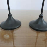 Pair of modernist candle holders in black lacquered metal 60s 70s