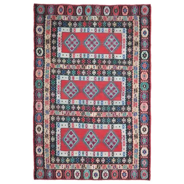 1970s Vintage Turkish Hand-Knotted Wool Cotton Red Area Rug 207x311