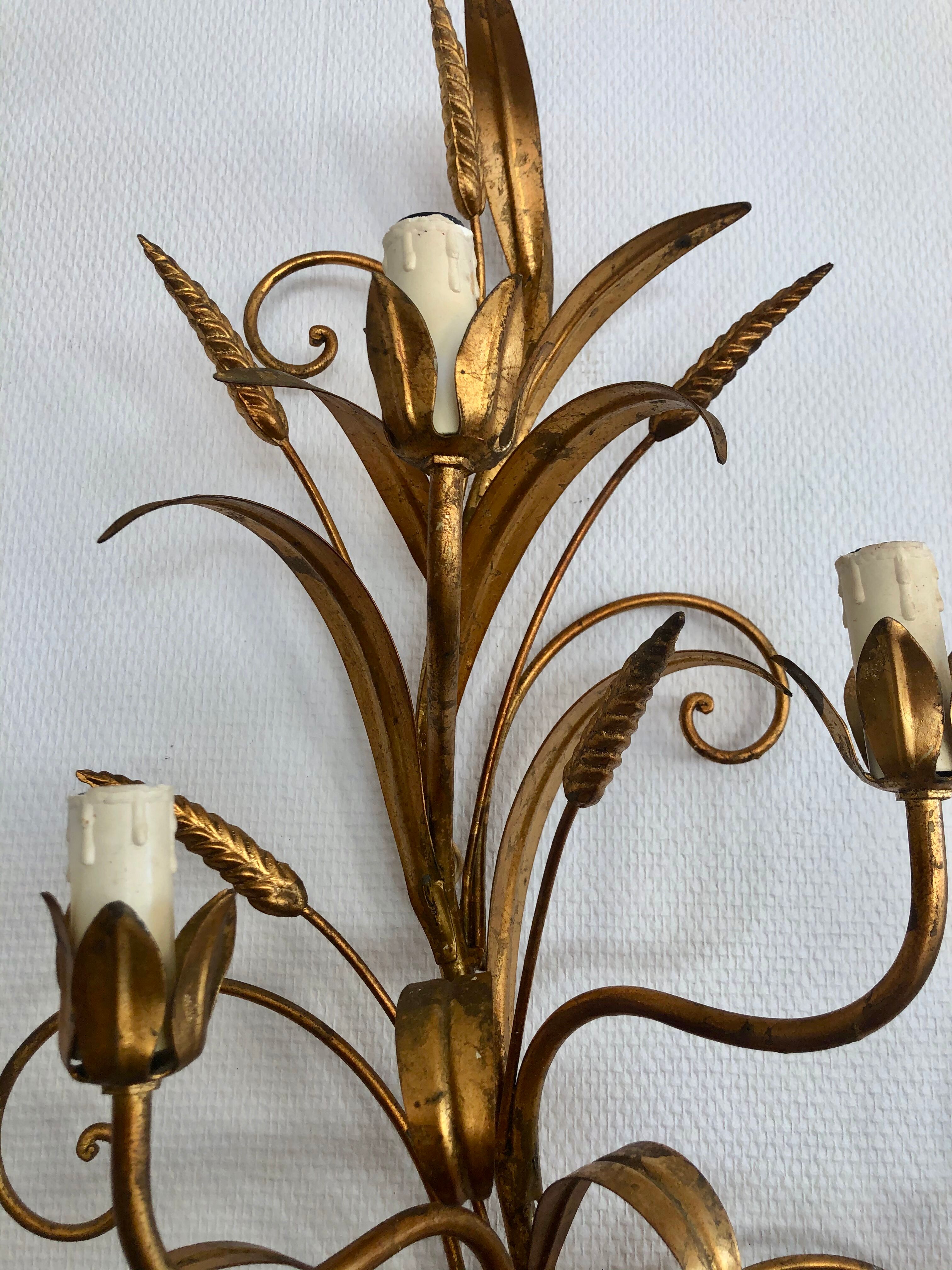 Paire d'appliques épi de blé doré