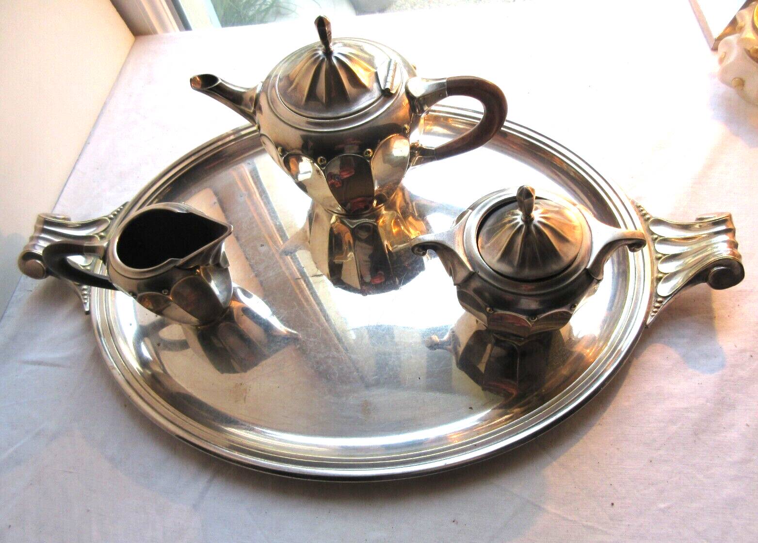 service à café métal argenté, Napoléon III, plateau, cafetière, sucrier