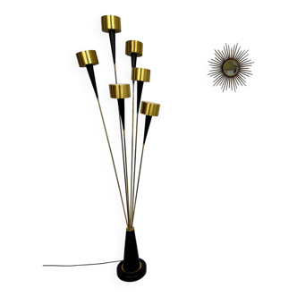 Antique 6-light metal and brass floor lamp, Italian design, 1960s