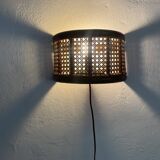 Duo wall lights, 3 M fabric cable, rattan and cane, 70s