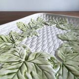 French Barbotine Majolica Serving Platter with Vine Leaf and Basket Weave Motif