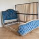 140x190 Louis XV bed in blue tufted velvet